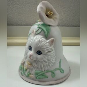 Enesco White Ceramic Cat Bell with Pale Green Vines